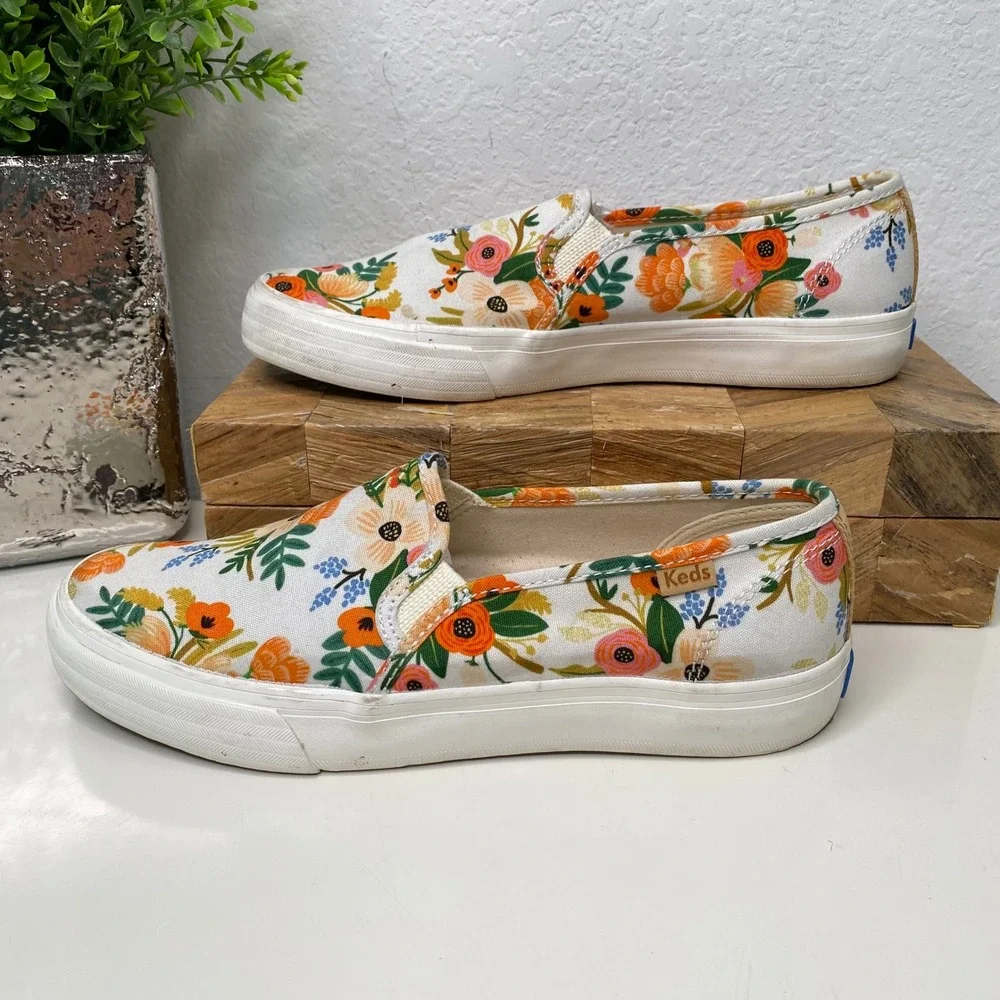 Keds‎ Rifle Paper Co. Double Decker Meadow Cream Slip On Casual Sneakers Size 7